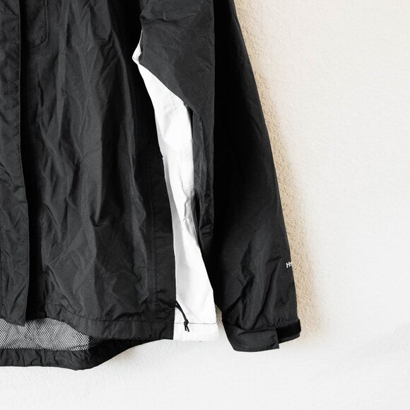 The North Face HyVent Jacket Size Large Black White Hooded Waterproof Shell - Picture 7 of 11